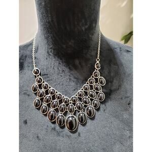 Women's Black Teardrop Beaded Stylish Statement Fashion Necklace
